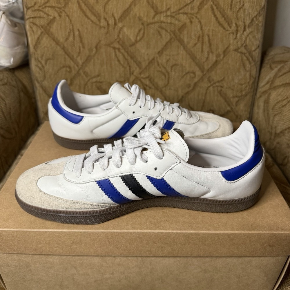 Adidas Originals Samba OG White Active Blue Gold Men's 10.5 Casual Shoes ID1381 - Picture 3 of 9